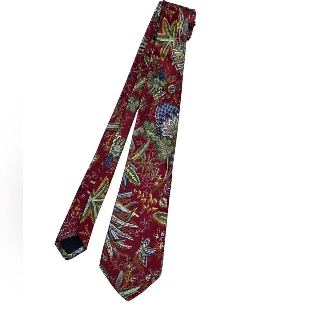 Countess Mara Mens Maroon Red Floral Print 100% Silk Neck Tie